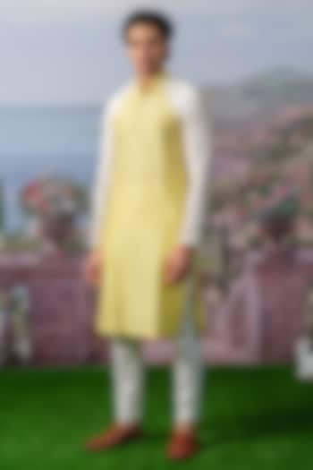 Yellow Chanderi Silk Kurta Set by HOUSE OF KOA