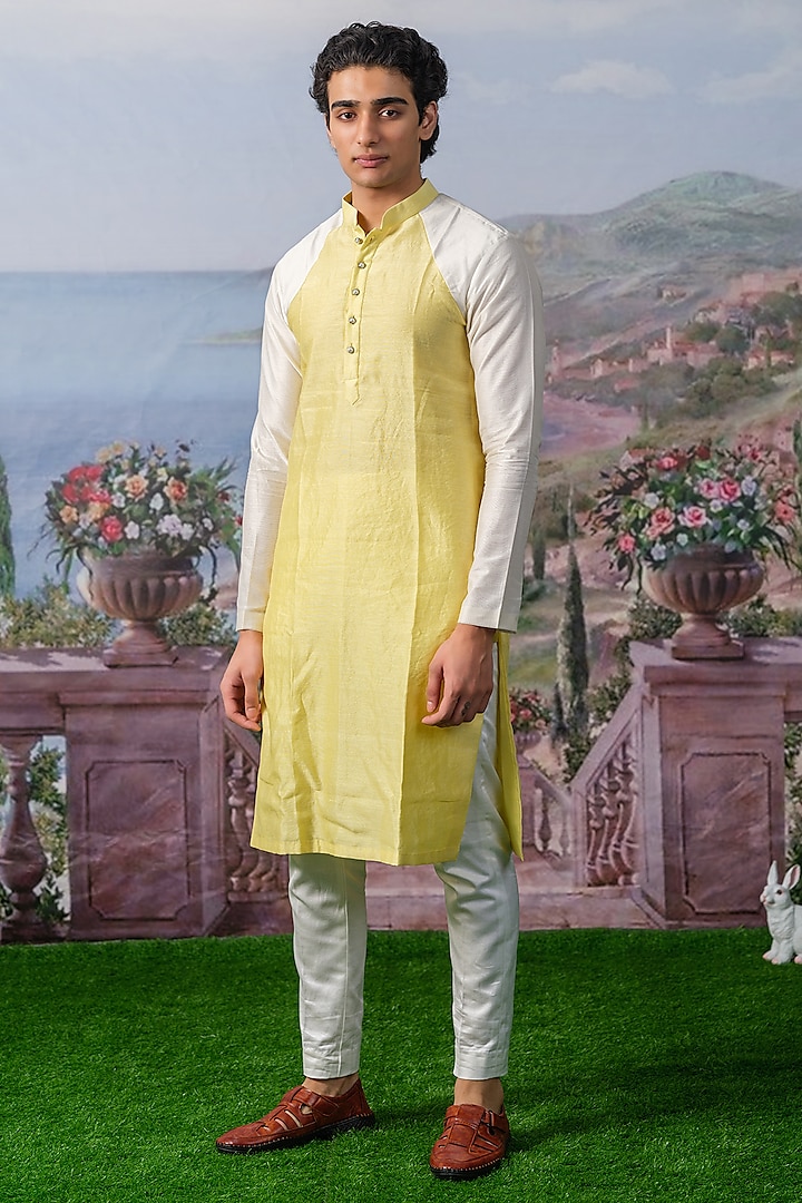 Yellow Chanderi Silk Kurta Set by HOUSE OF KOA