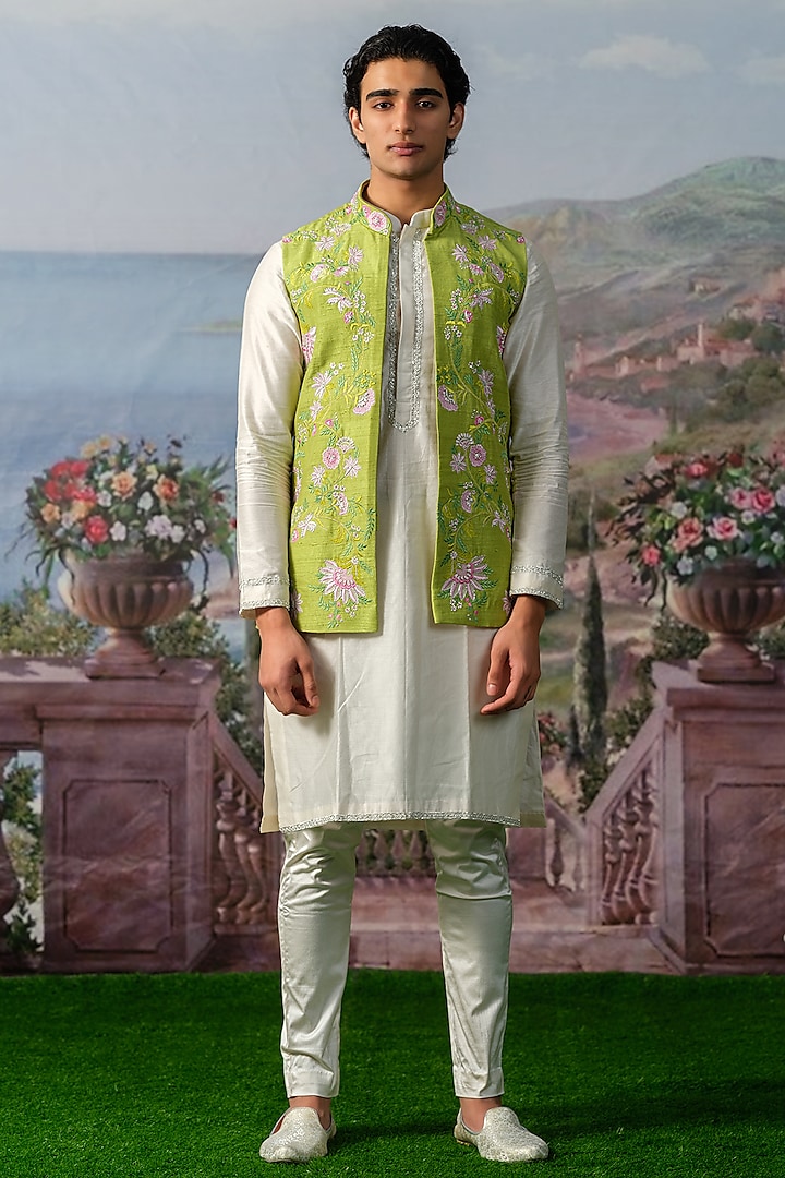 Sage Pure Silk Nehru Jacket Set by HOUSE OF KOA at Pernia's Pop Up Shop