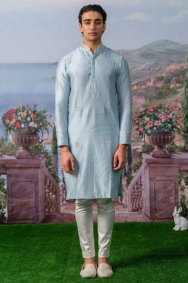 Blue Chanderi Silk Kurta Set by HOUSE OF KOA