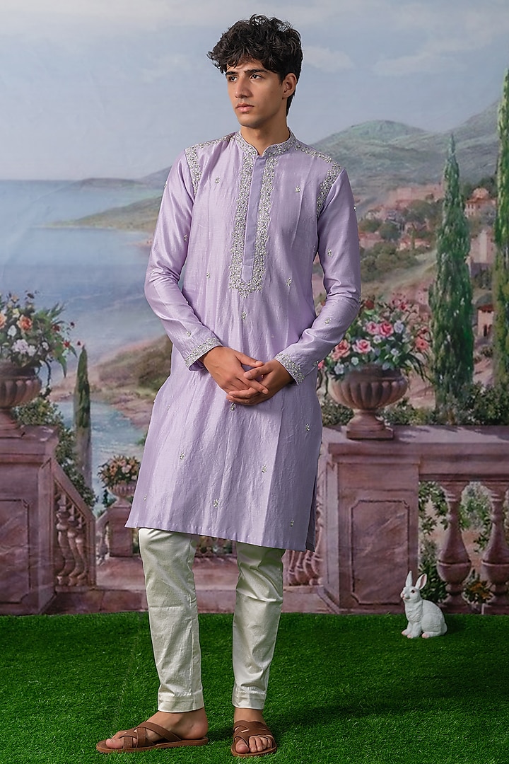 Purple Chanderi Silk Kurta Set by HOUSE OF KOA