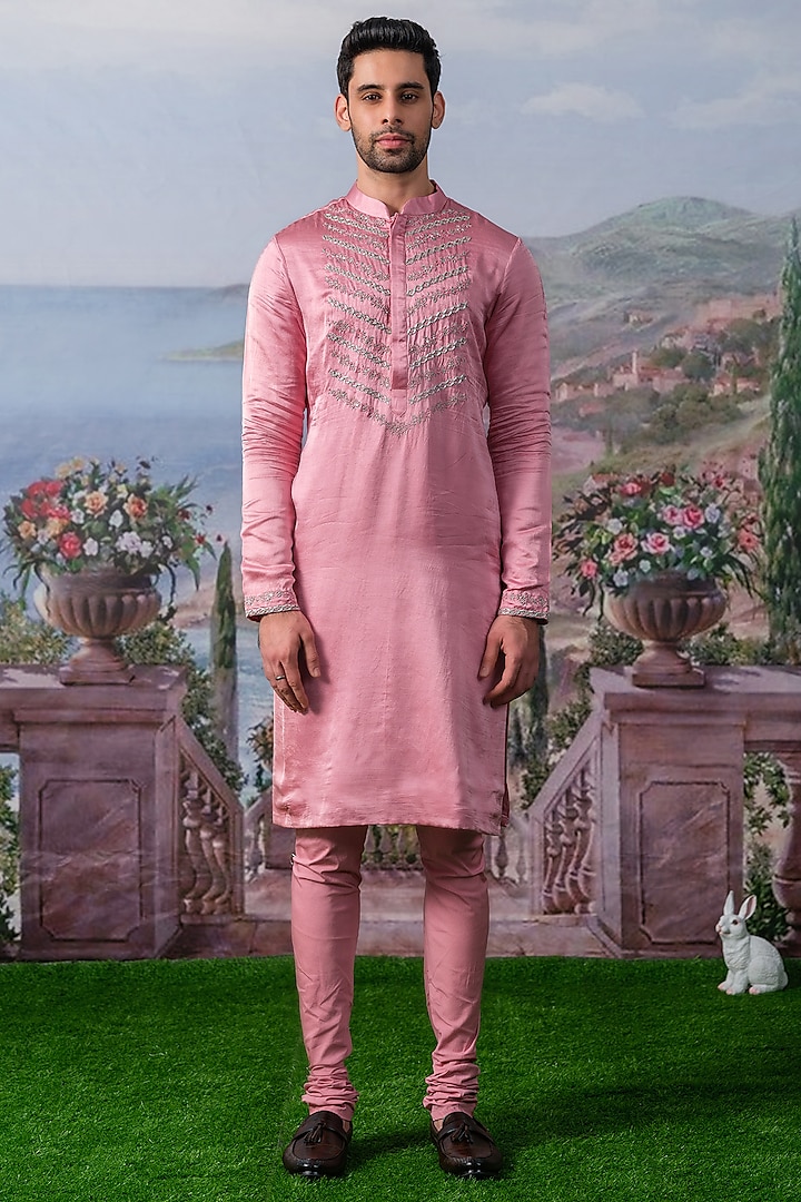 Pink Modal Satin Kurta Set by HOUSE OF KOA