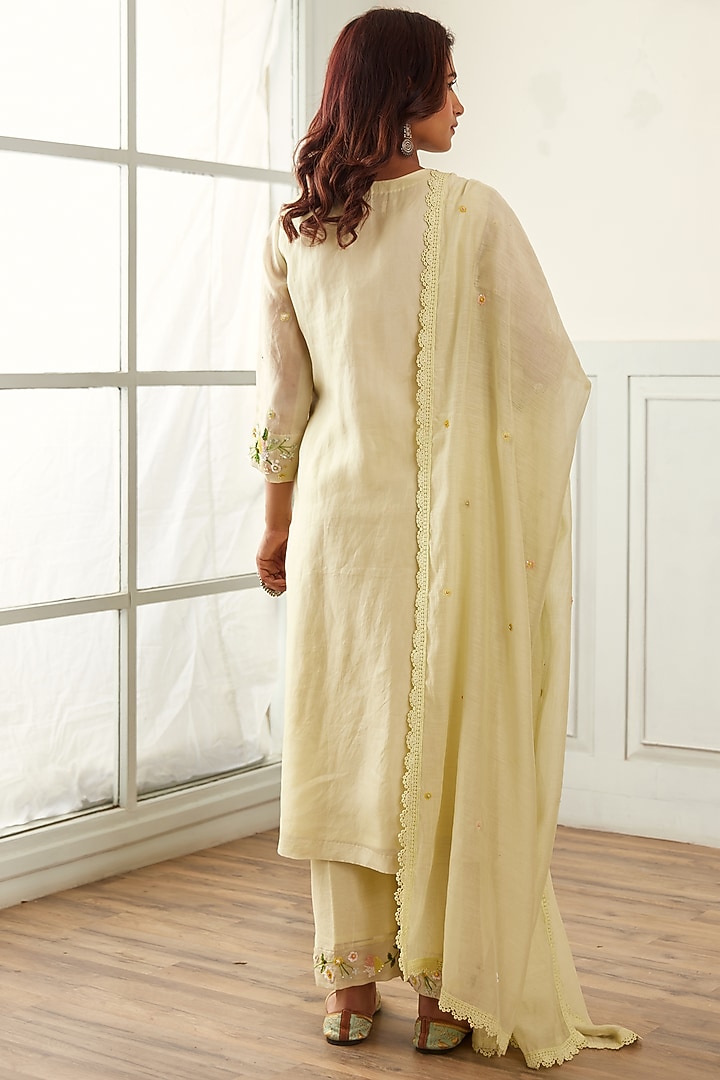 Lime Green Organza French Knot & Sequins Embellished Straight Kurta Set by House of Pink at Pernia's Pop Up Shop