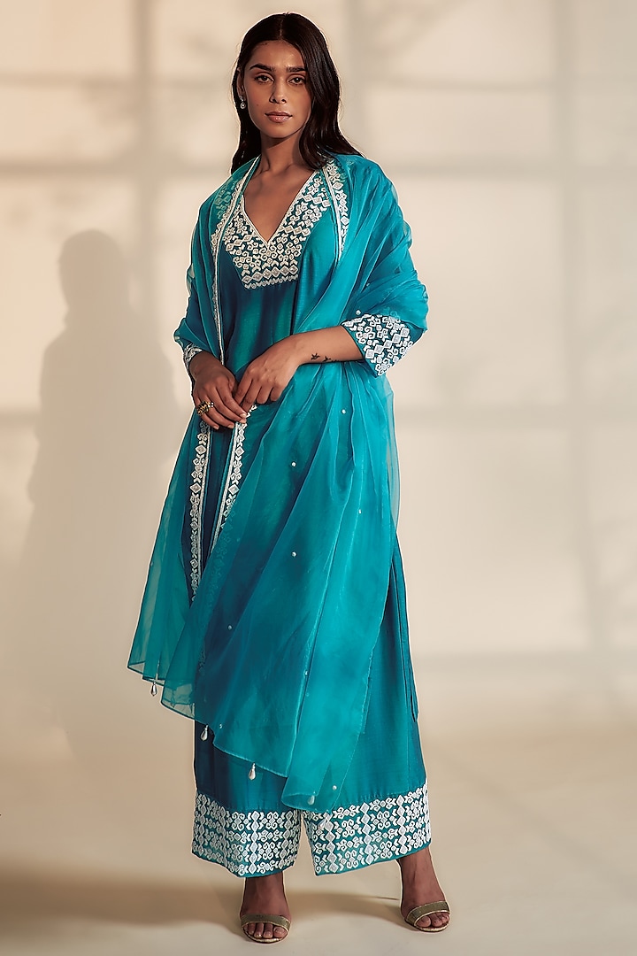 Blue Embroidered Kurta Set by House of Pink