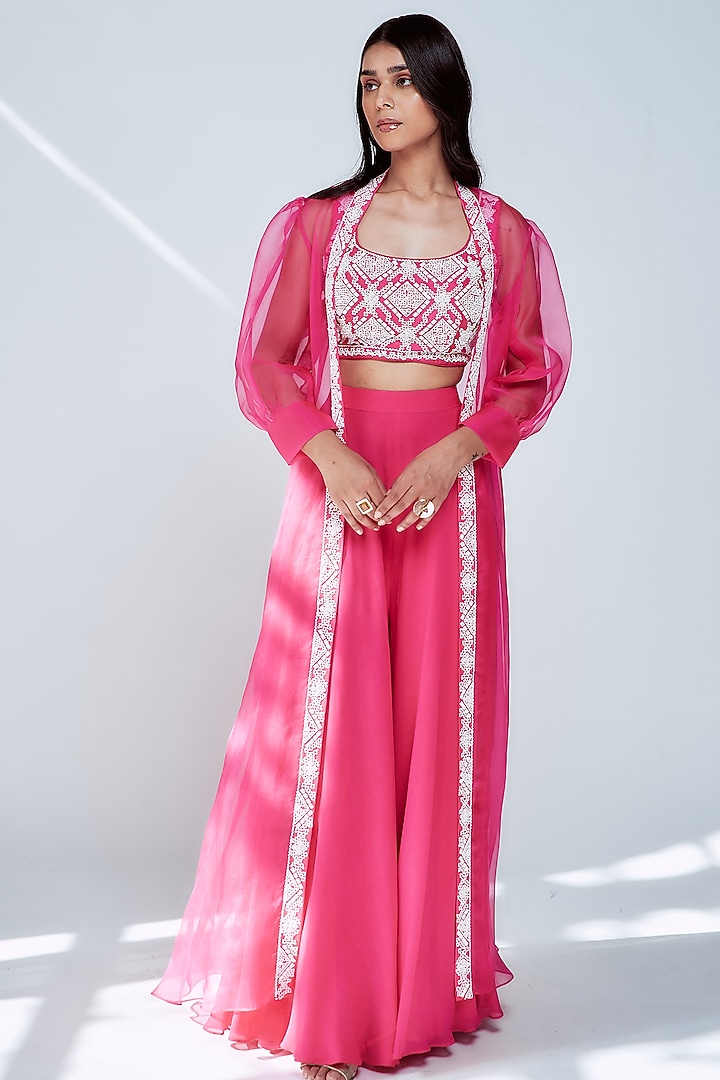 HOT PINK THREAD EMBROIDERED CAPE SET main image 1