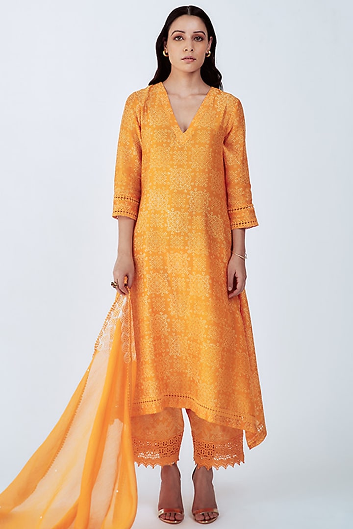 Orange Printed Kurta Set by House of Pink at Pernia's Pop Up Shop