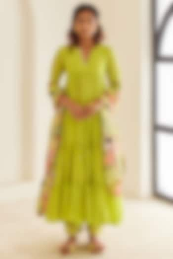 Green Chanderi Embroidered Anarkali Set by House of Pink at Pernia's Pop Up Shop