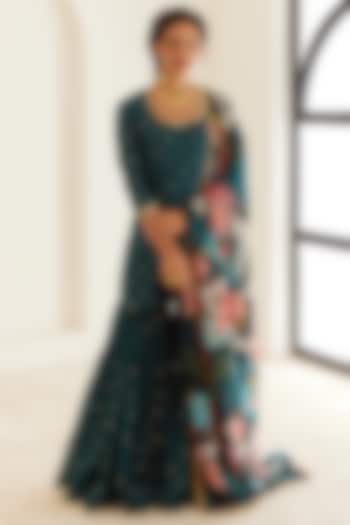 Green Chanderi Embroidered Party Wear Sharara Set by House of Pink at Pernia's Pop Up Shop