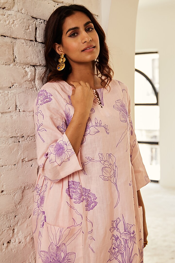 Light Pink Linen Tunic Set by House of Pink at Pernia's Pop Up Shop