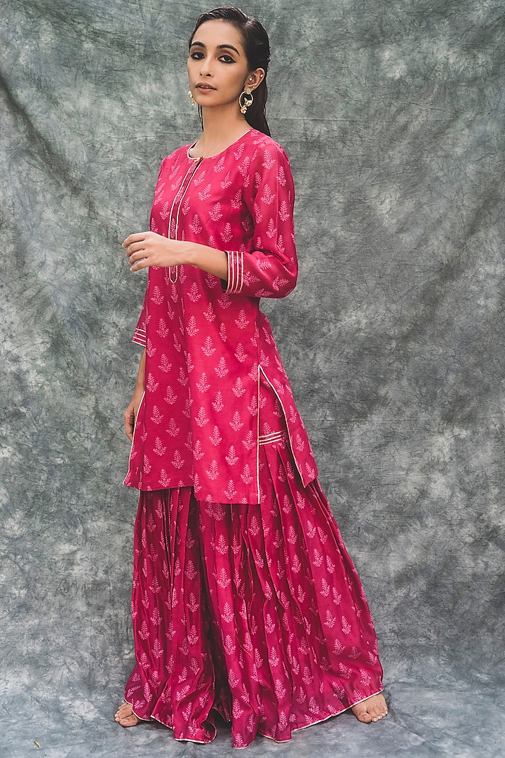 Pink Hand Block Printed Sharara Set Design by House of Pink at Pernia's ...