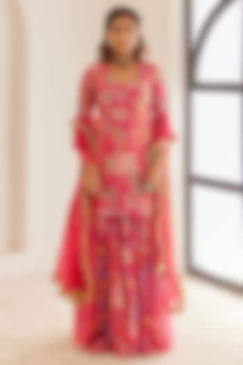 Pink Chanderi Printed Sharara Set by House of Pink at Pernia's Pop Up Shop