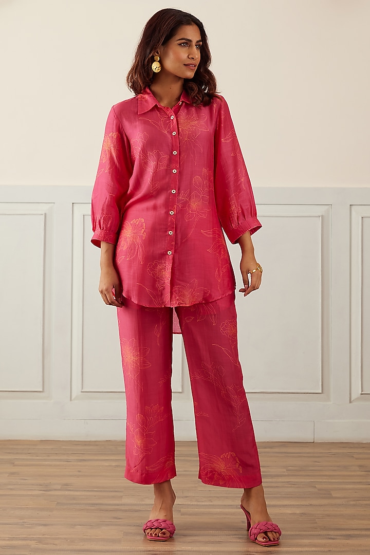 Pink Cotton Silk Printed Co-Ord Set by House of Pink at Pernia's Pop Up Shop