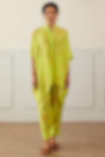 Lime Green Cotton Silk Printed Kaftan Set by House of Pink at Pernia's Pop Up Shop