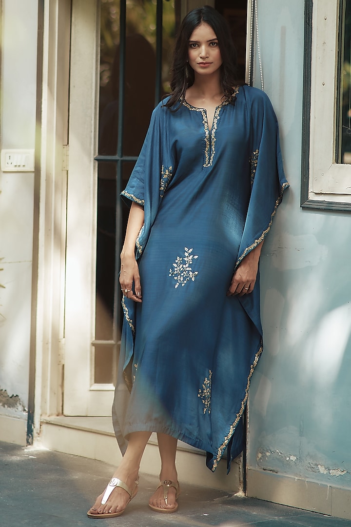 Aster Blue Hand Embroidered Kaftan by House of Pink