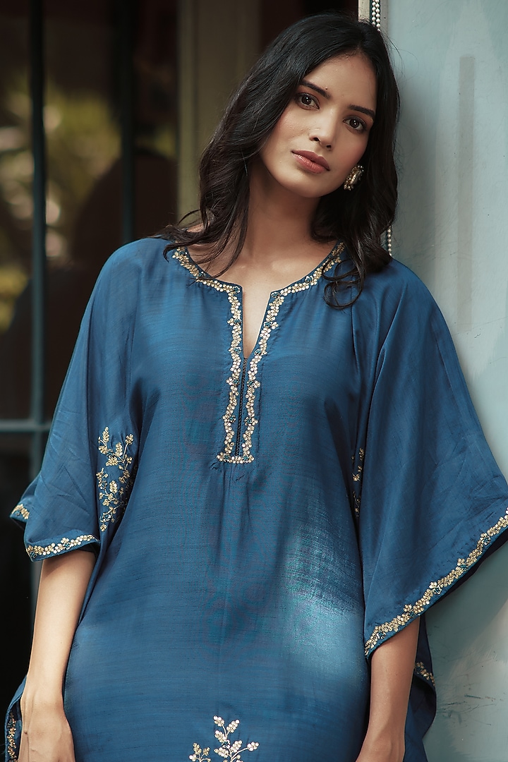 Aster Blue Hand Embroidered Kaftan by House of Pink at Pernia's Pop Up Shop