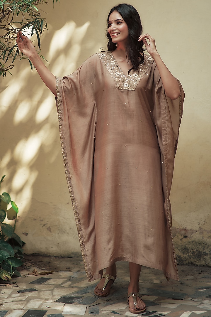 Champagne Hand Embroidered Kaftan by House of Pink