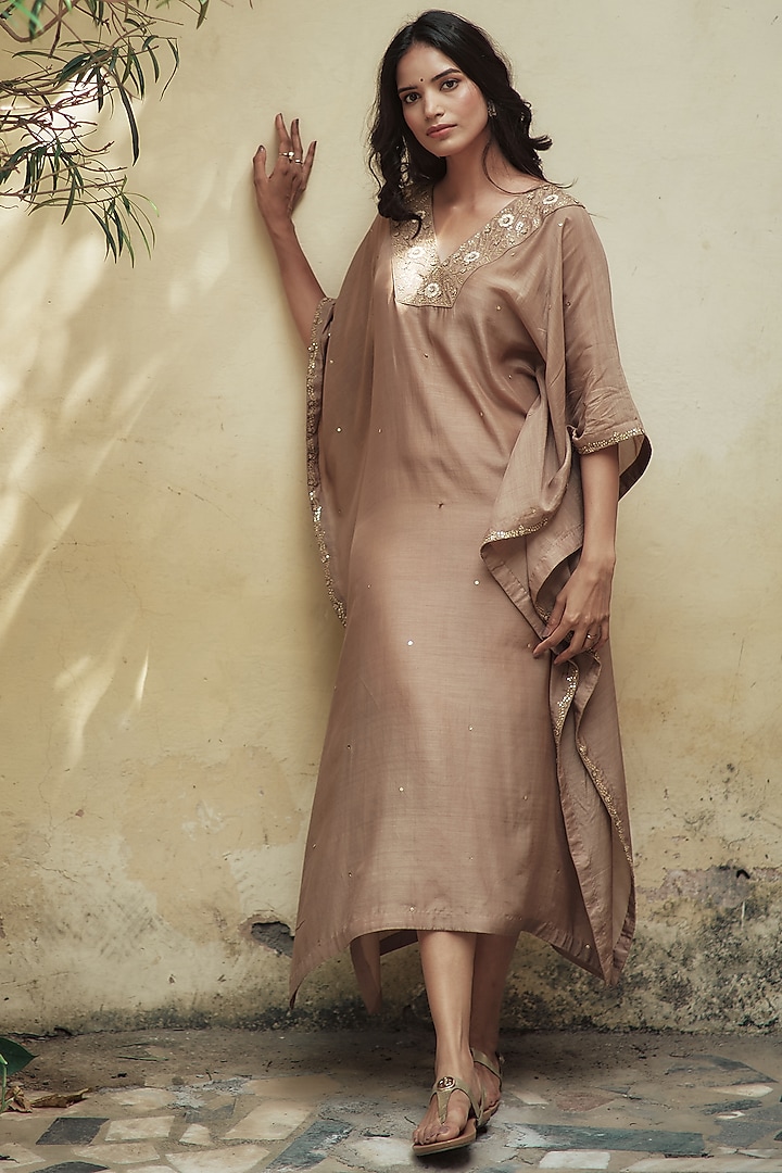 Champagne Hand Embroidered Kaftan by House of Pink at Pernia's Pop Up Shop