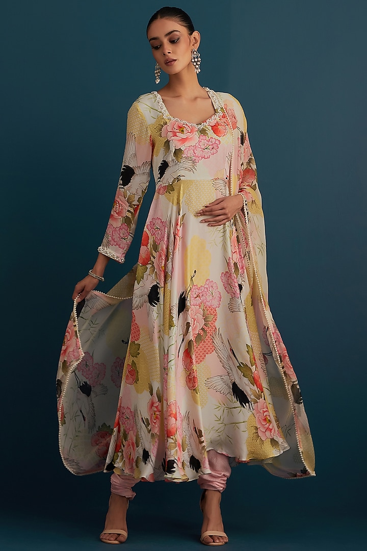 Off White Printed Anarkali Set by House of Pink