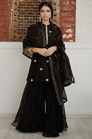 Black Organza Gharara Set by House of Pink