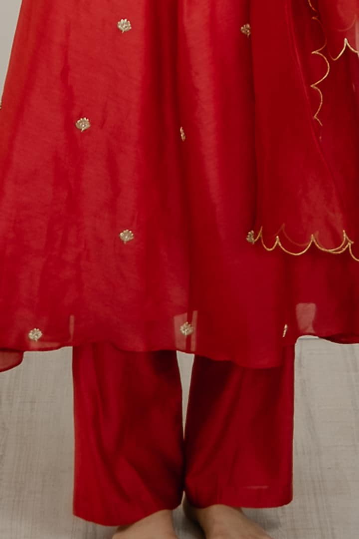 Cadmium Red Embroidered Flared Kurta Set by House of Pink at Pernia's Pop Up Shop