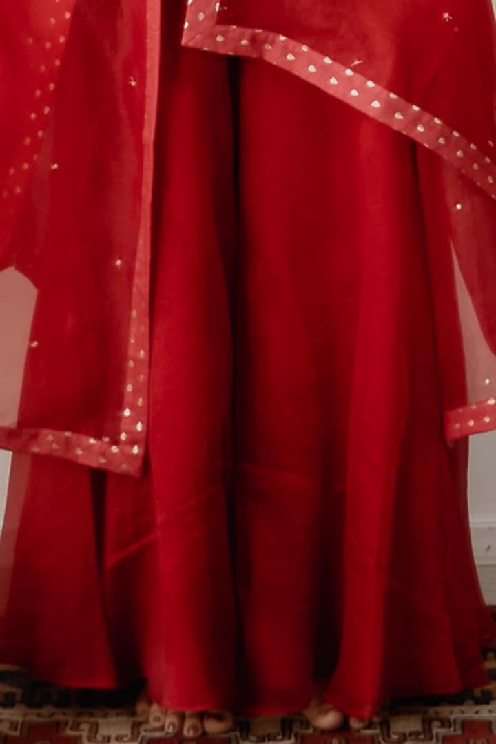 Cadmium Red Embroidered Short Kurta Set by House of Pink at Pernia's Pop Up Shop