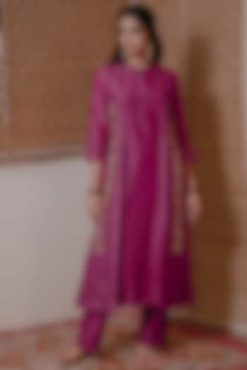 Wine Hand Embroidered Kurta Set by House of Pink