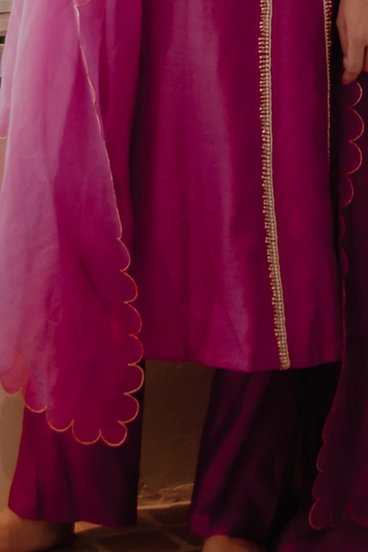 Wine Hand Embroidered A-Line Long Kurta Set by House of Pink at Pernia's Pop Up Shop