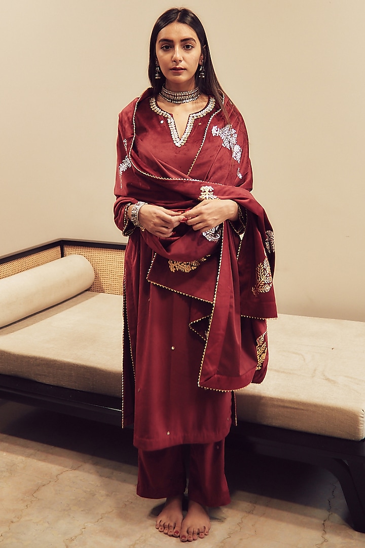 Maroon Embroidered Kurta Set by House of Pink