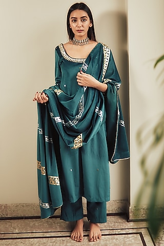 Sea Green Embroidered Kurta Set by House of Pink