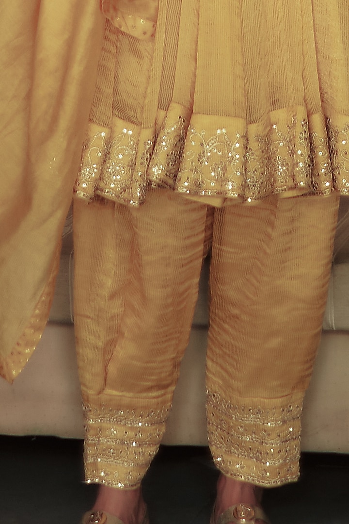 Mustard Chanderi Embroidered Wedding Anarkali Set by House of Pink at Pernia's Pop Up Shop