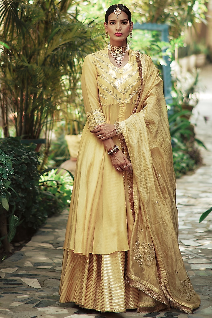 Yellow Embroidered Kurta Set by House of Pink