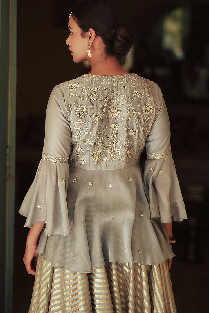 Grey Chanderi Skirt Set by House of Pink at Pernia's Pop Up Shop