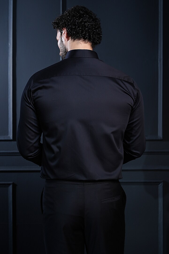 Black Cotton Hand Embroidered Party Wear Shirt by House of Pratap at Pernia's Pop Up Shop