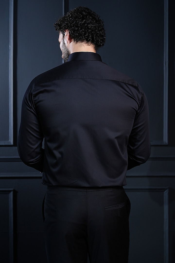 Black Cotton Hand Embroidered Party Wear Shirt by House of Pratap at Pernia's Pop Up Shop