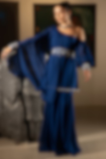 Royal Blue Georgette Gharara Set by Ritika Verma