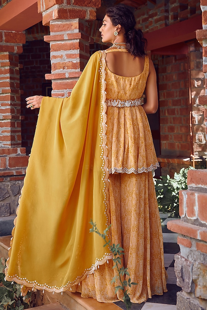 Mayan Gold Georgette Party Wear Sharara Set by Ritika Verma at Pernia's Pop Up Shop