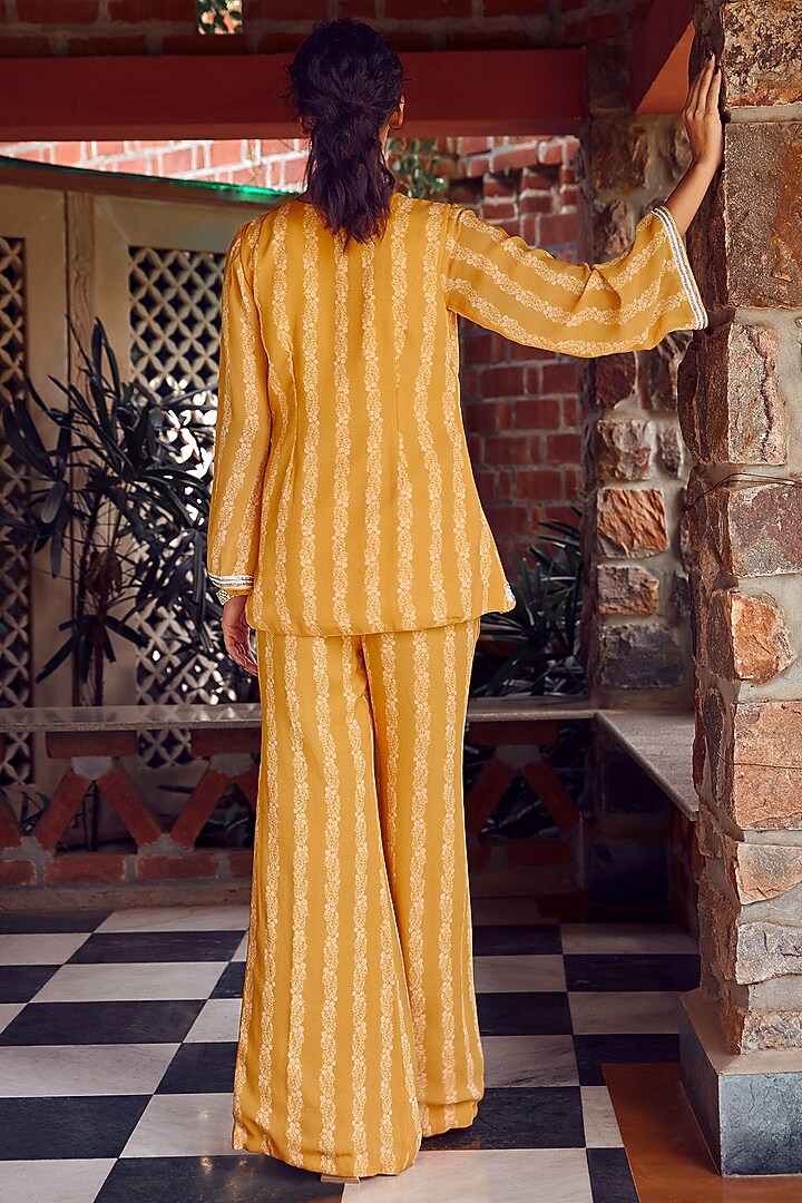 Mayan Gold Georgette Embroidered Co-Ord Set by Ritika Verma at Pernia's Pop Up Shop
