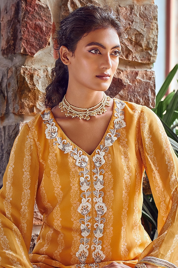 Mayan Gold Georgette Embroidered Co-Ord Set by Ritika Verma at Pernia's Pop Up Shop