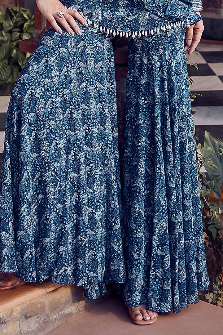 Midnight Blue Georgette Printed Gharara Set by Ritika Verma at Pernia's Pop Up Shop