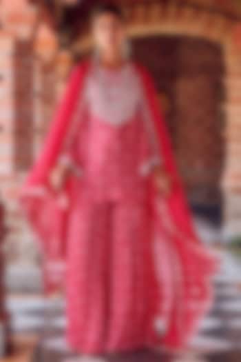 Fuchsia Pink Georgette Gharara Set by Ritika Verma at Pernia's Pop Up Shop