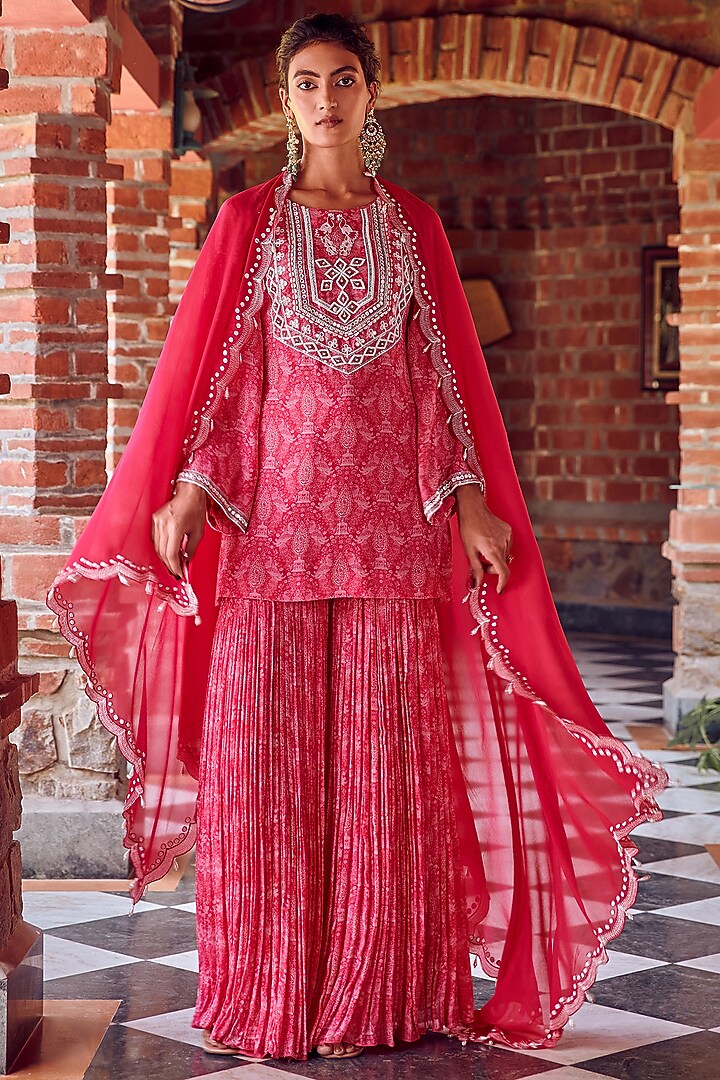 Fuchsia Pink Georgette Gharara Set by Ritika Verma at Pernia's Pop Up Shop
