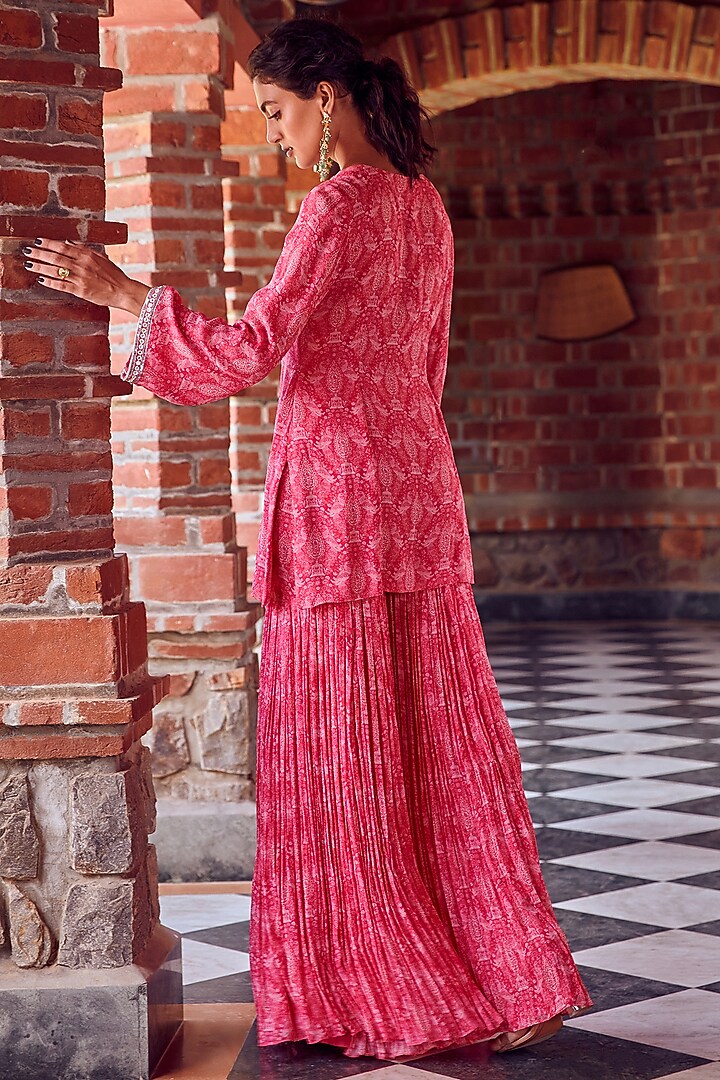 Fuchsia Pink Georgette Gharara Set by Ritika Verma at Pernia's Pop Up Shop
