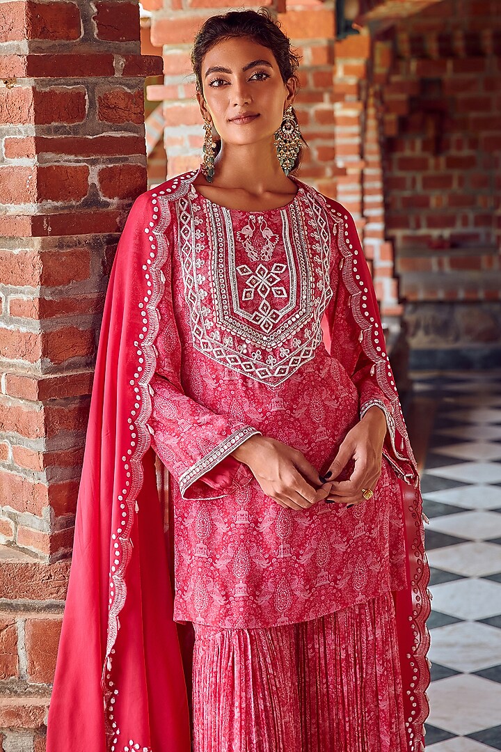 Fuchsia Pink Georgette Gharara Set by Ritika Verma at Pernia's Pop Up Shop