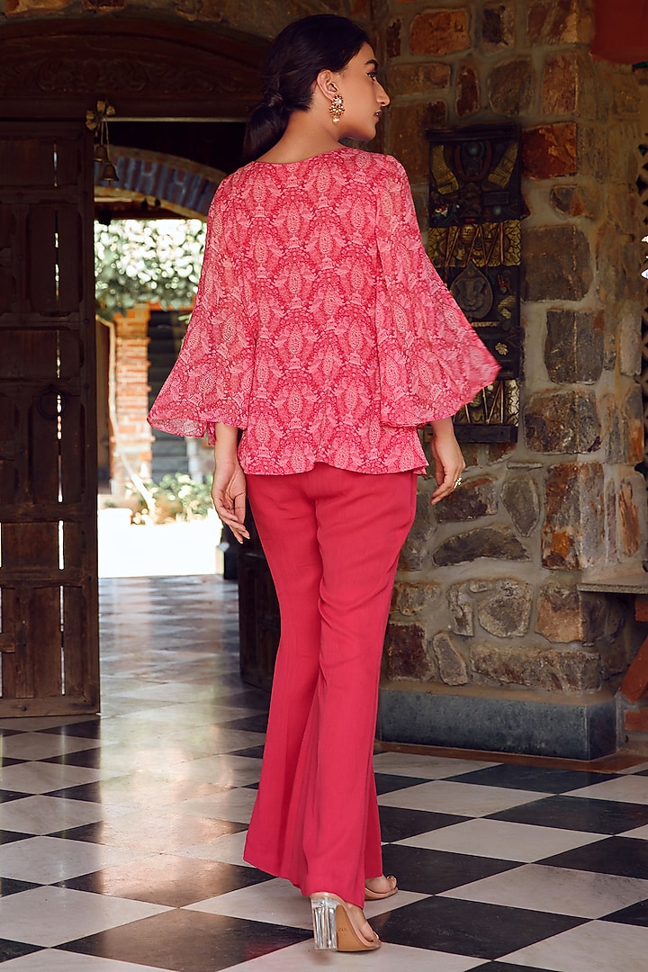Fuchsia Pink Georgette Embroidered Co-Ord Set by Ritika Verma at Pernia's Pop Up Shop