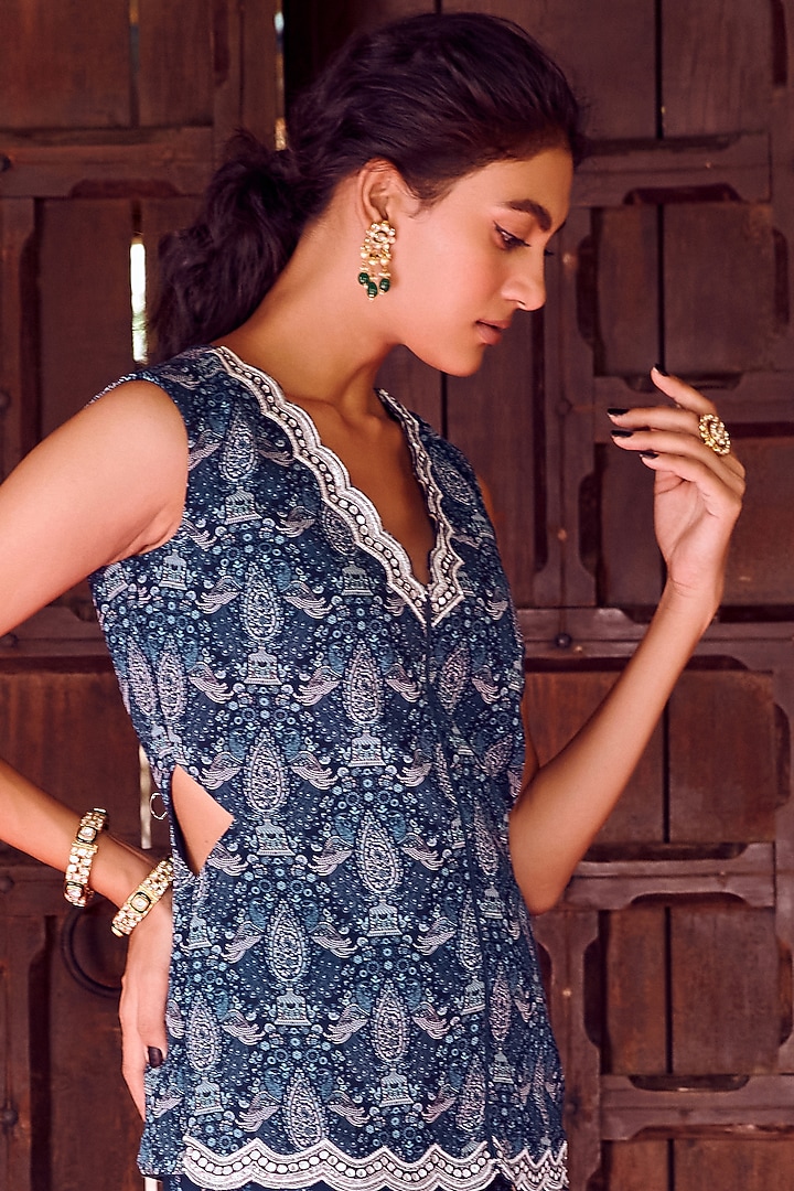 Midnight Blue Georgette Printed Co-Ord Set by Ritika Verma at Pernia's Pop Up Shop