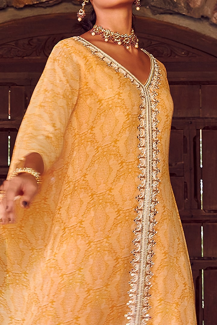 Mayan Gold Georgette Embroidered Kaftan Set by Ritika Verma at Pernia's Pop Up Shop