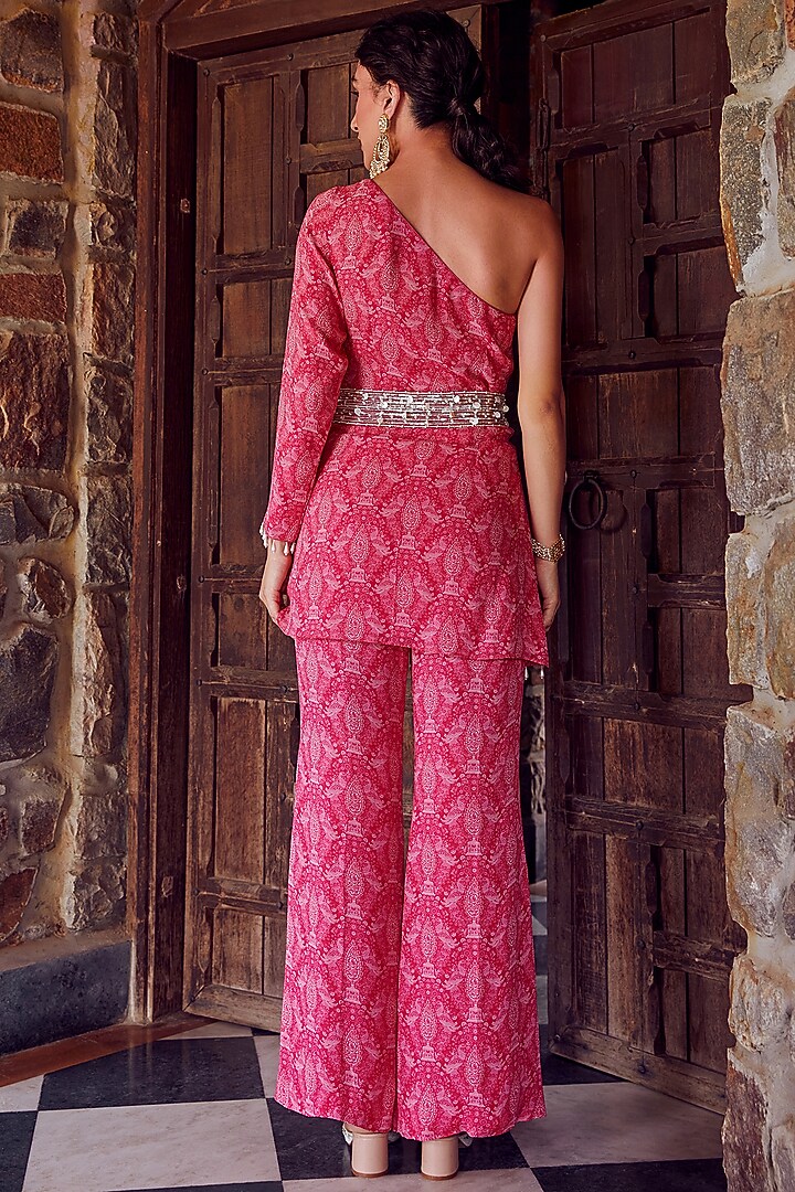 Fuchsia Pink Georgette Printed Gharara Set by Ritika Verma at Pernia's Pop Up Shop