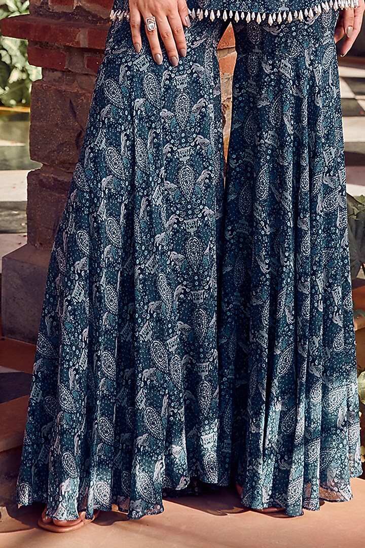 Midnight Blue Georgette Printed Gharara Set by Ritika Verma at Pernia's Pop Up Shop