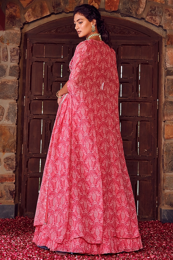 Fuchsia Pink Georgette Embroidered Wedding Lehenga Set by Ritika Verma at Pernia's Pop Up Shop