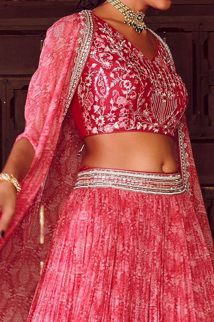 Fuchsia Pink Georgette Embroidered Wedding Lehenga Set by Ritika Verma at Pernia's Pop Up Shop